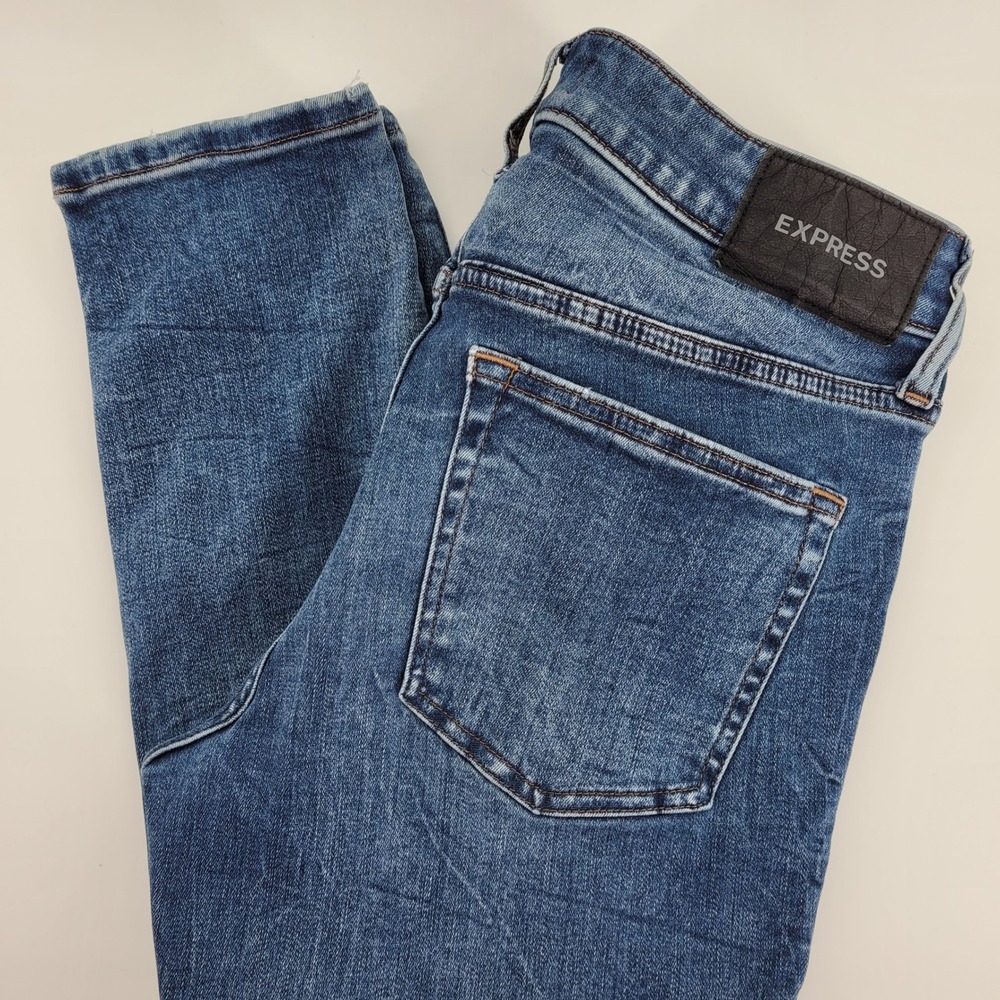 Express Mens Skinny Ultra Hyper Stretch Jeans 28x32 Medium Wash Blue Denim